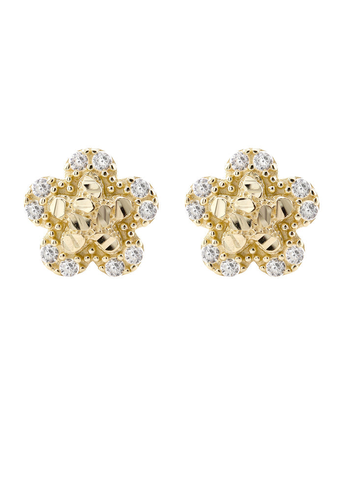 10K Gold Flower Nugget Earrings | Appx 0.3 Inches Wide | Style #97