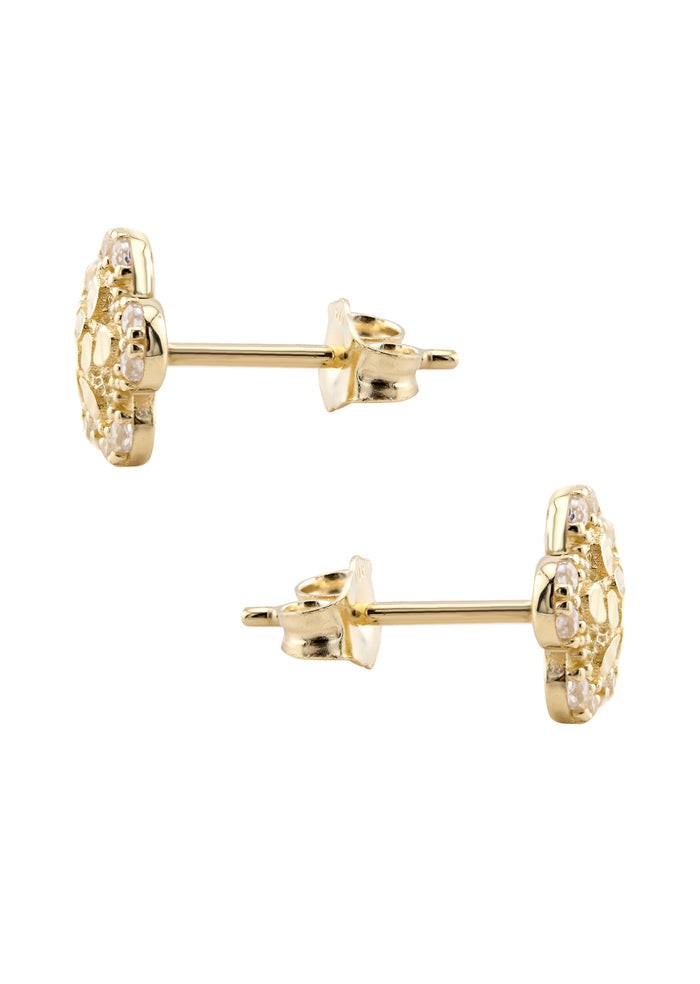 10K Gold Flower Nugget Earrings | Appx 0.3 Inches Wide | Style #97