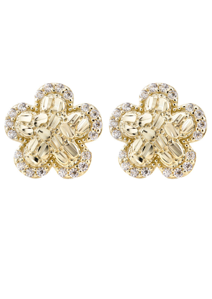 10K Gold Flower Nugget Earrings | Appx 0.5 Inches Wide | Style #89