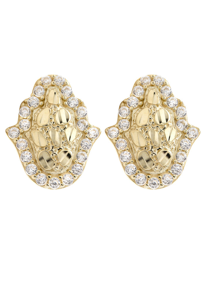 10K Gold Hamsa Nugget Earrings | Appx 0.4 Inches Wide | Style #109