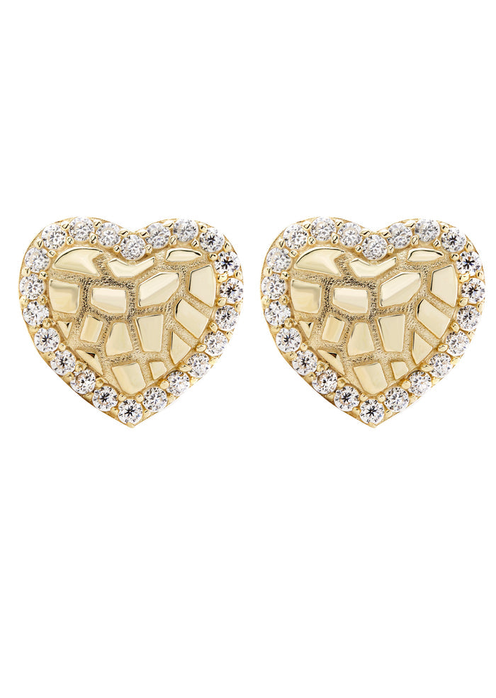 10K Gold Heart Nugget Earrings | Appx 0.4 Inches Wide | Style #73