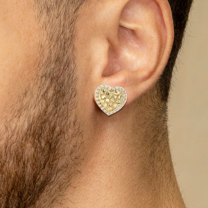 10K Gold Heart Nugget Earrings | Appx 0.5 Inches Wide | Style #69