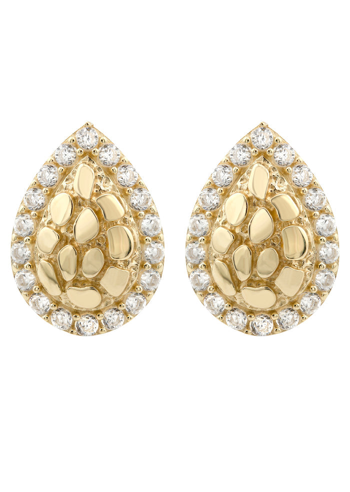10K Gold Tear Drop Nugget Earrings | Appx 0.4 Inches Wide | Style #49