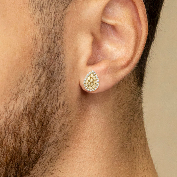 10K Gold Tear Drop Nugget Earrings | Appx 0.4 Inches Wide | Style #49
