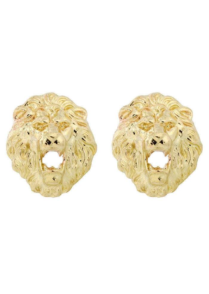 Lion Head 10K Yellow Gold Earrings | Appx 1/4 Inches Wide Gold Earrings For Men FROST NYC