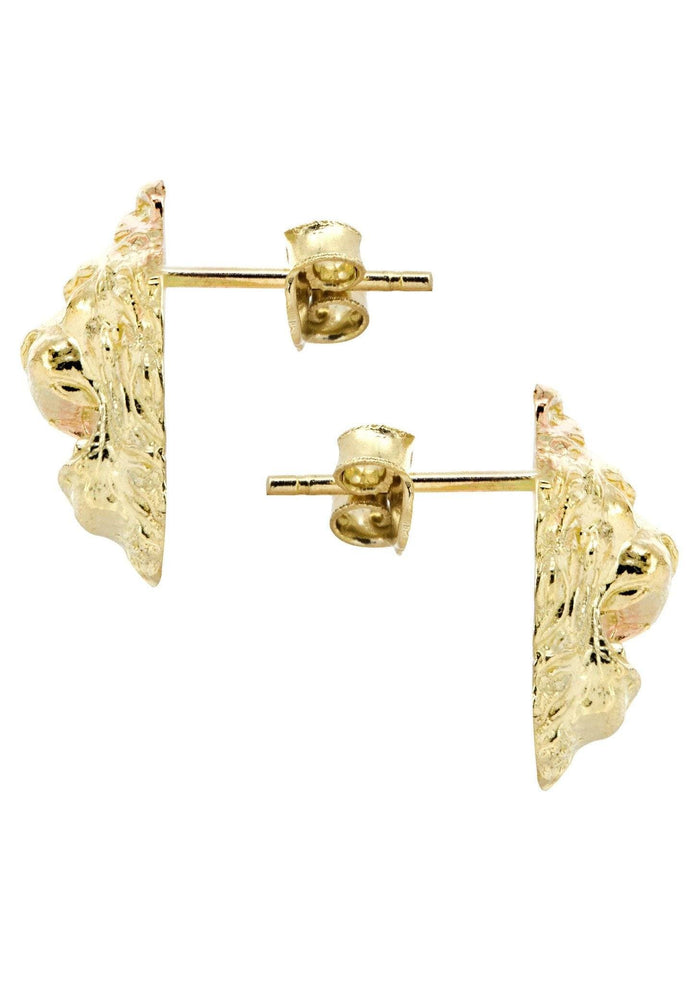 Lion Head 10K Yellow Gold Earrings | Appx 1/4 Inches Wide Gold Earrings For Men FROST NYC