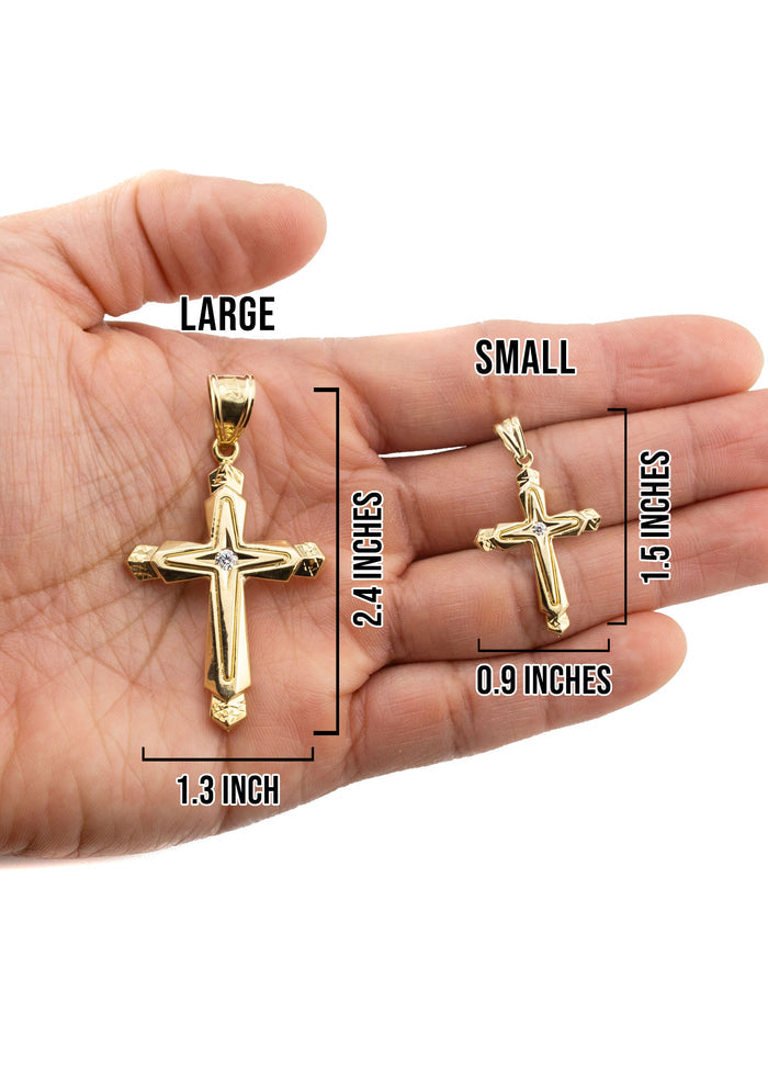 10K Yellow Gold Cross Necklace | Small 5 Grams - Large 11 Grams