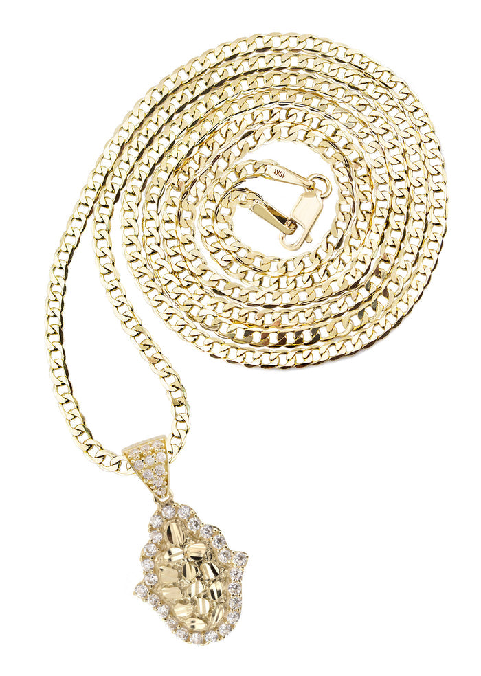 10K Yellow Gold Hamsa Hand Nugget Necklace | Appx. 1.4 - 5.4 Grams