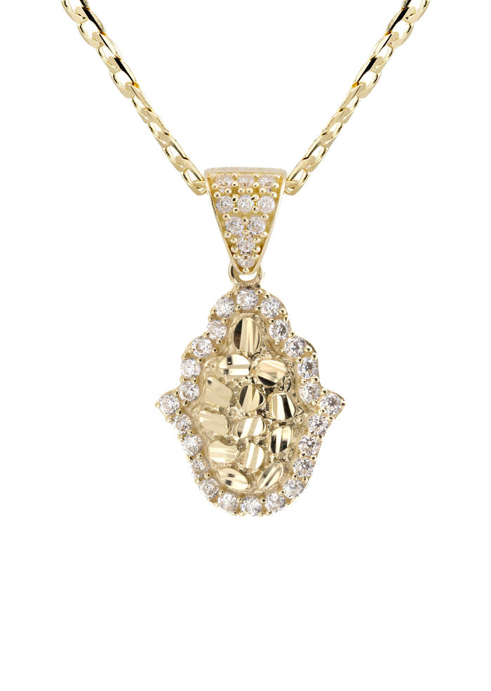 10K Yellow Gold Hamsa Hand Nugget Necklace | Appx. 1.4 - 5.4 Grams