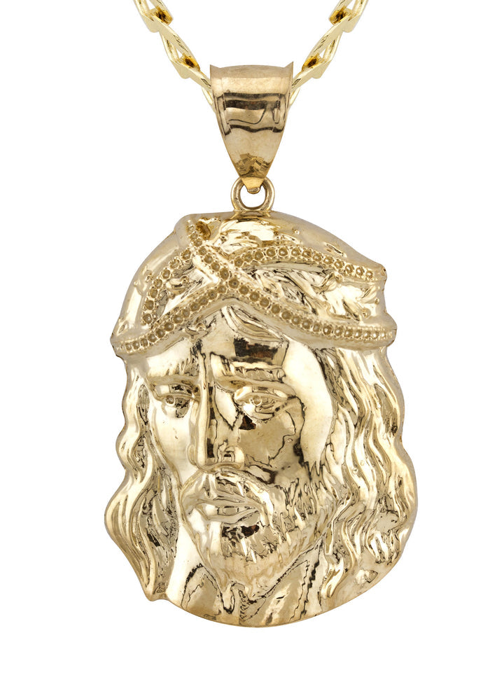10K Yellow Gold Jesus Head Necklace | Small 4 Grams - Large 20 Grams