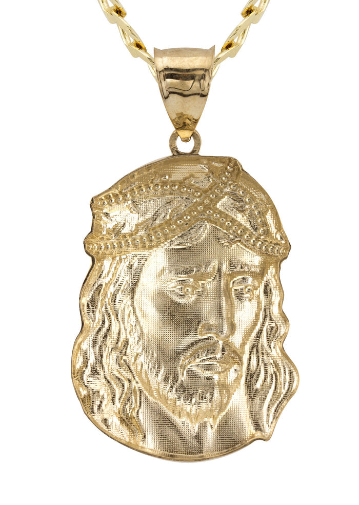 10K Yellow Gold Jesus Head Necklace | Small 4 Grams - Large 20 Grams