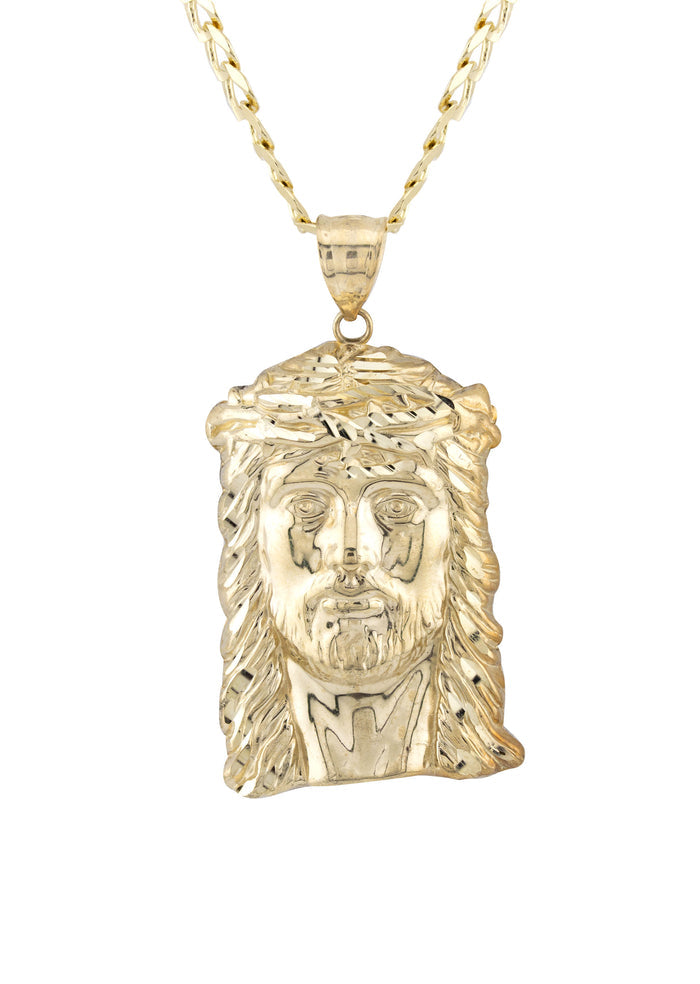 10K Yellow Gold Jesus Head Necklace | Small 5 Grams - Large 17 Grams