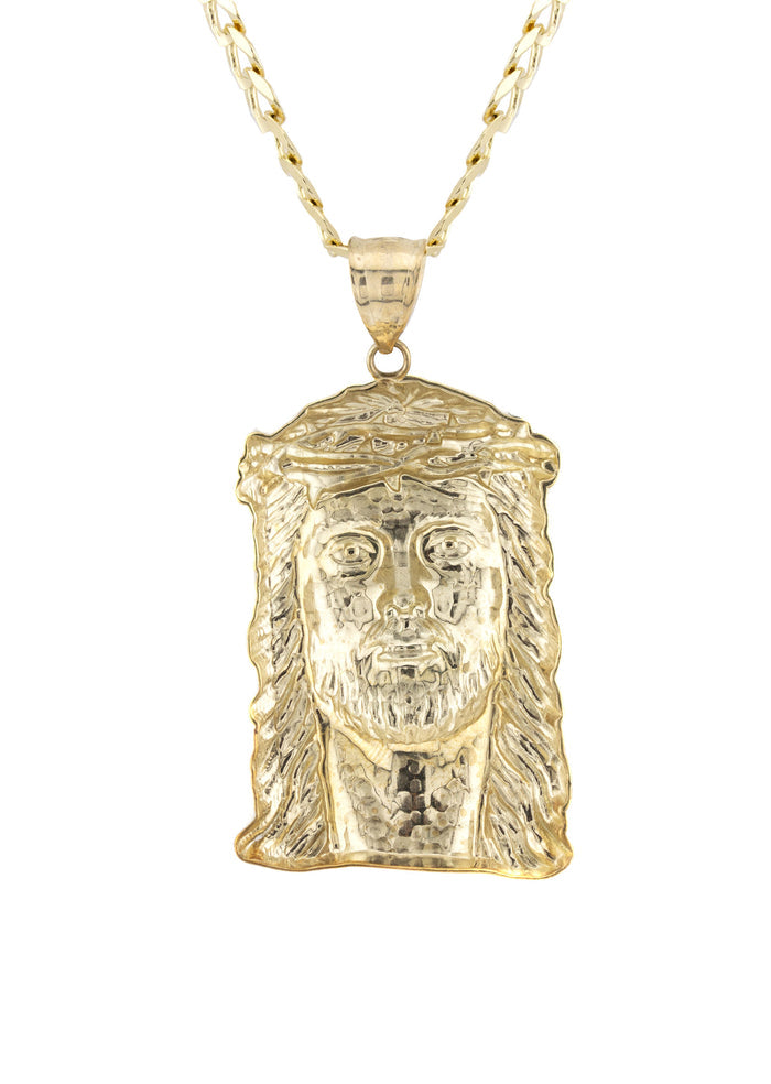 10K Yellow Gold Jesus Head Necklace | Small 5 Grams - Large 17 Grams