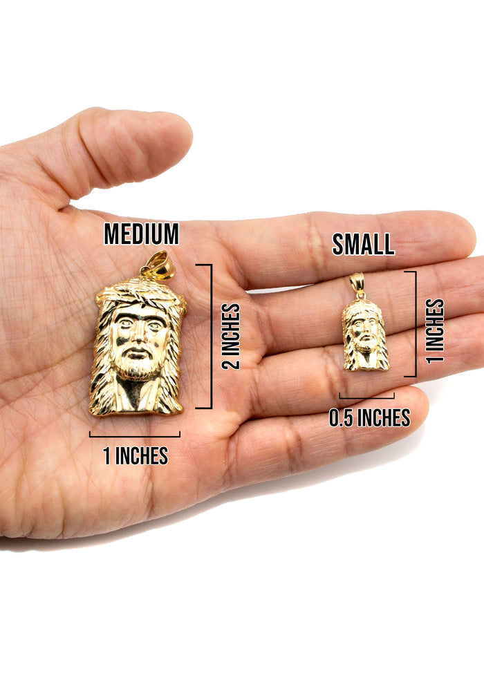 10K Yellow Gold Jesus Head Necklace | Small 5 Grams - Large 17 Grams