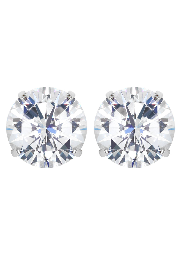 14K White Gold Push Back Round Stud Earrings