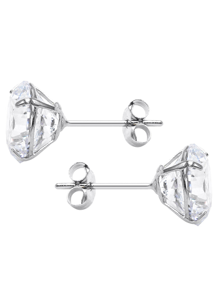 14K White Gold Push Back Round Stud Earrings