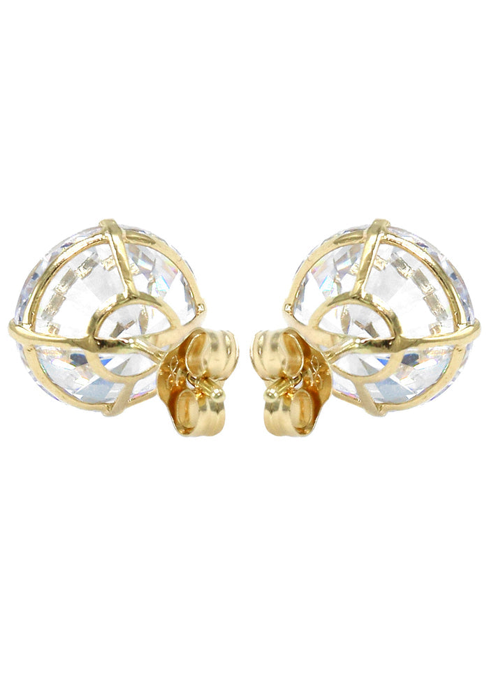 14K Yellow Gold Push Backing Round Stud Earrings