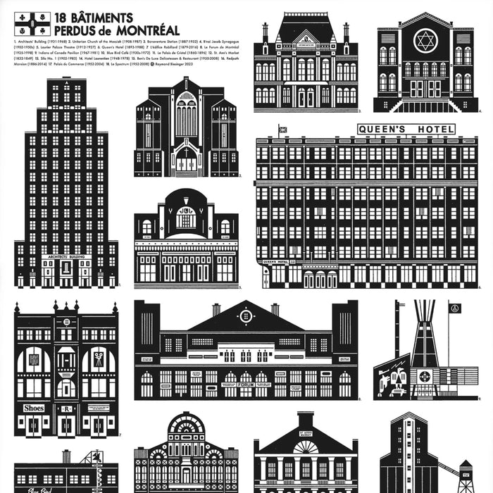 18 BÂTIMENTS PERDUS DE MONTRÉAL (multiple sizes) — by Raymond Biesinger