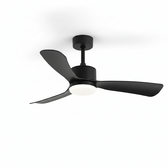 42-Inch Black Ceiling Fan with Light FL2302 – Whisper-Quiet Matte Black Fan Light for Bedrooms & Living Rooms | Compact Modern Black Fan Light