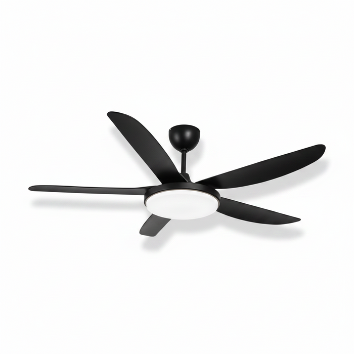56-Inch Black Ceiling Fan with Light FL2301 – Sleek Black Mid-Large Room Fan Light for Bedrooms, Living Rooms & Commercial Spaces | Quiet Black Fan Light