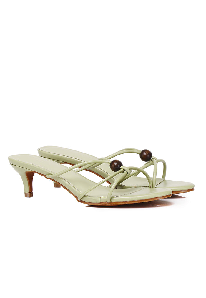 Ava Beads Strappy Heels (Green)