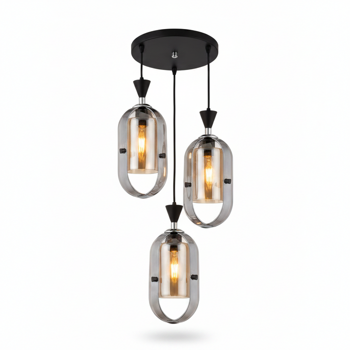 Black 3-Light Dining Pendant Lamp DL6163/3 – Timeless Black Multi-Light Dining Light for Dining Tables & Kitchen Islands | Versatile Black 3-Arm Pendant for Modern & Various Décor Styles