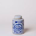 Blue and White Porcelain Polka Dot Peony Cylinder Caddy