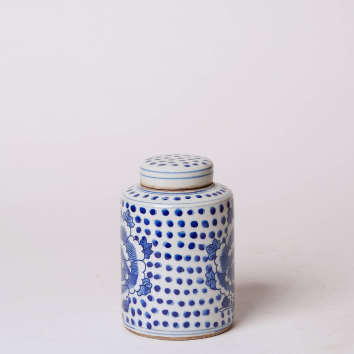 Blue and White Porcelain Polka Dot Peony Cylinder Caddy
