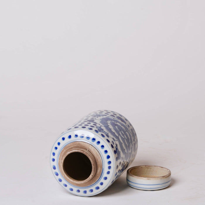 Blue and White Porcelain Polka Dot Peony Cylinder Caddy