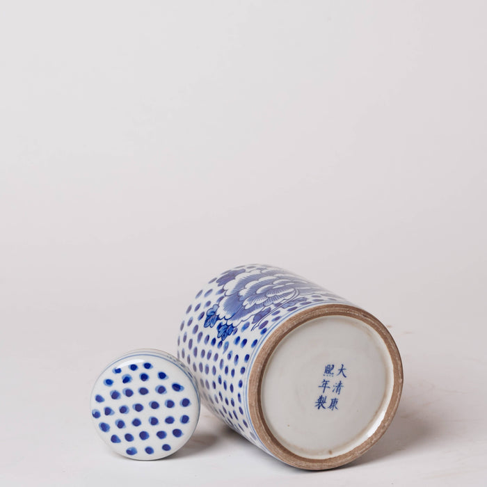 Blue and White Porcelain Polka Dot Peony Cylinder Caddy