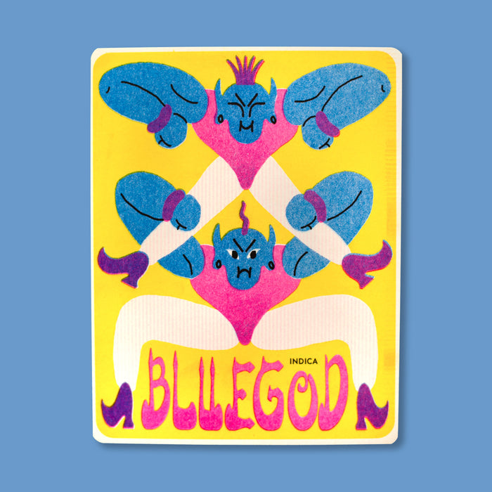BLUE GOD, 5” X 6.5”  — by Aless MC