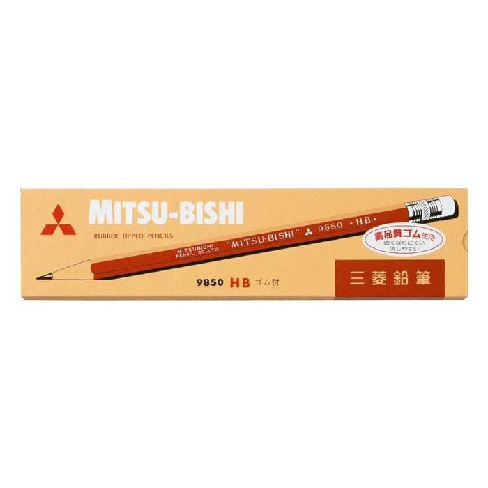 Box of 12 HB 9850 pencils with eraser — by Mitsubishi