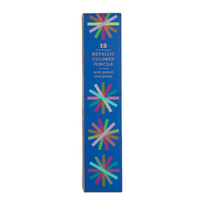 BOX OF 12 METALLIC COLORED PENCILS WITH SHARPENER — by Galison