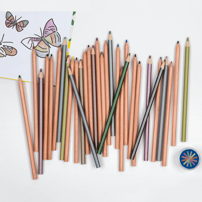 BOX OF 12 METALLIC COLORED PENCILS WITH SHARPENER — by Galison