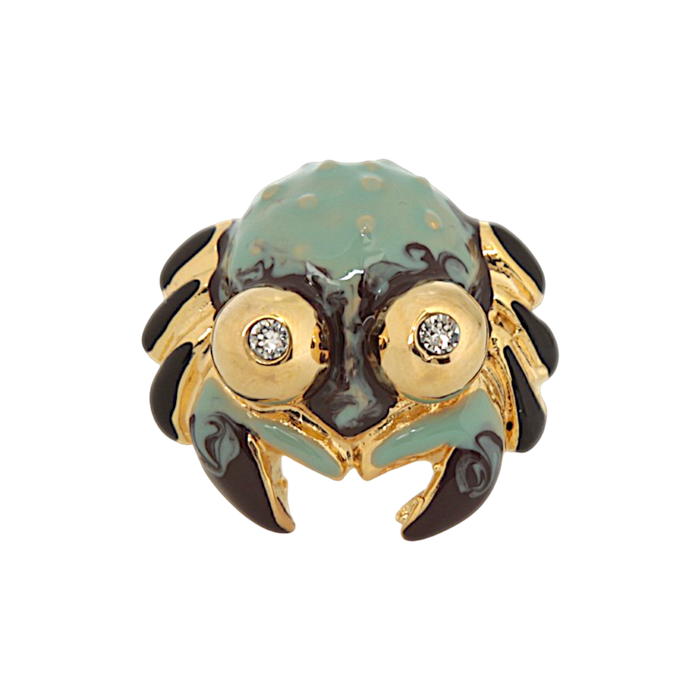 Crab jewel ring in hand-enamelled 24 kt gold plated brass with Swarovski crystals, Made in Italy