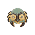 Crab jewel ring in hand-enamelled 24 kt gold plated brass with Swarovski crystals, Made in Italy