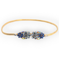Daisy Aquamarine Crystal Flower Belt with blue floral crystal buckle and stretch gold mesh