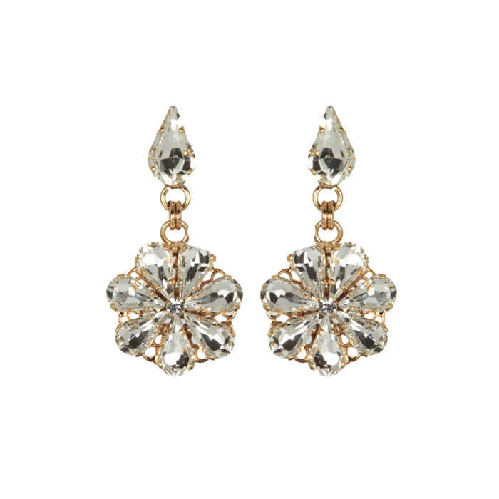 Daisy Pendant Earrings Gold Plated With Crystal Drops
