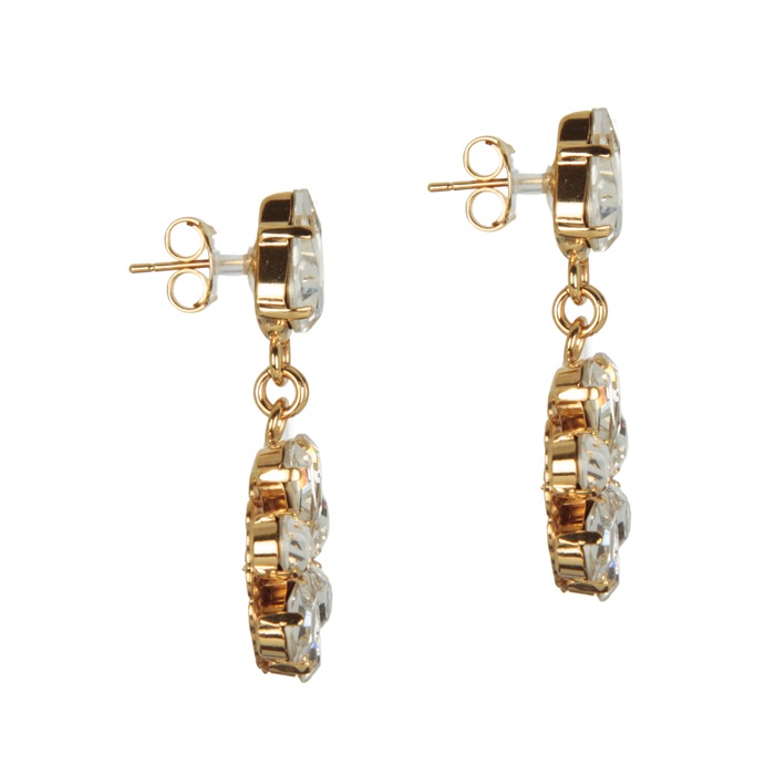 Daisy Pendant Earrings Gold Plated With Crystal Drops