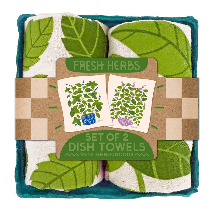 FRESH HERBS (Basil, Mint) - Tea Towel Set of 2