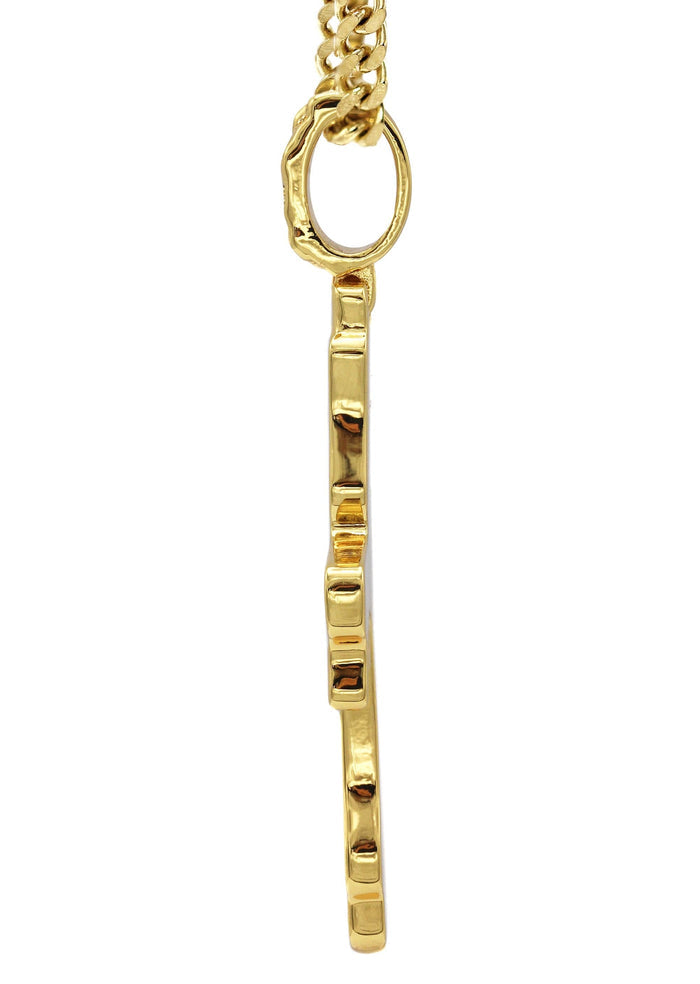 Gold Plated Cuban Link Chain & Melting Cross Pendant | Appx. 10.9 Grams