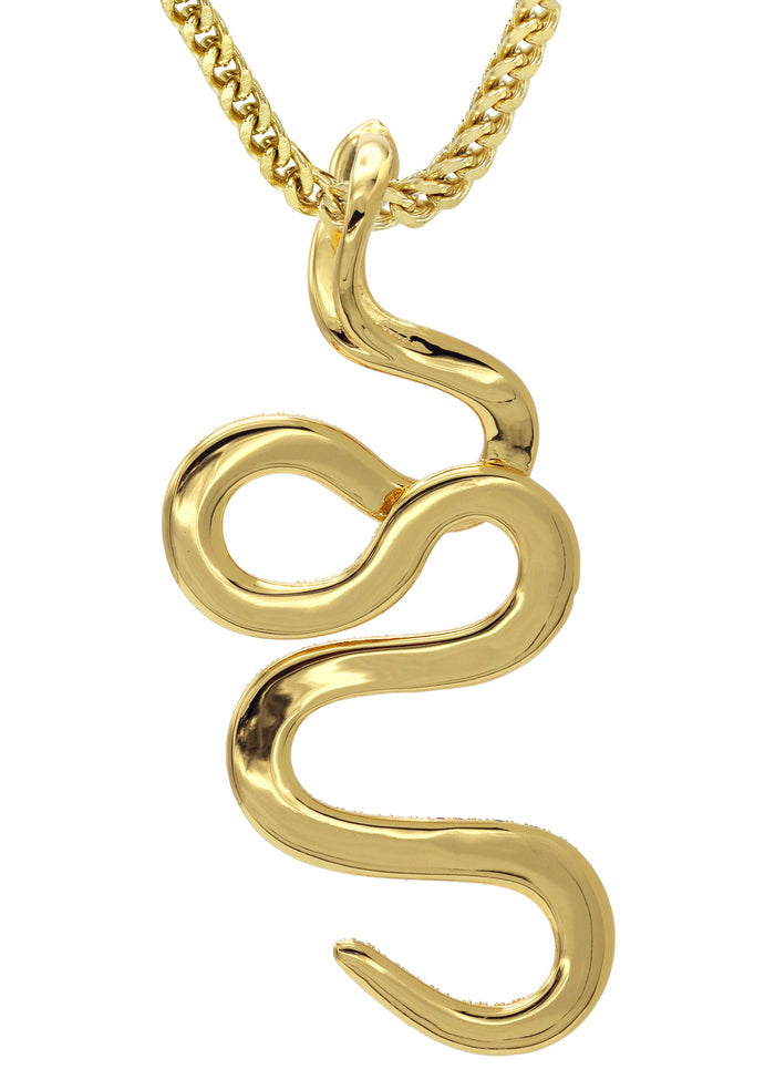 Gold Plated Franco Link Chain & Twisted Snake Pendant | Appx. 10 Grams
