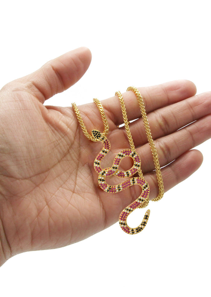 Gold Plated Franco Link Chain & Twisted Snake Pendant | Appx. 10 Grams