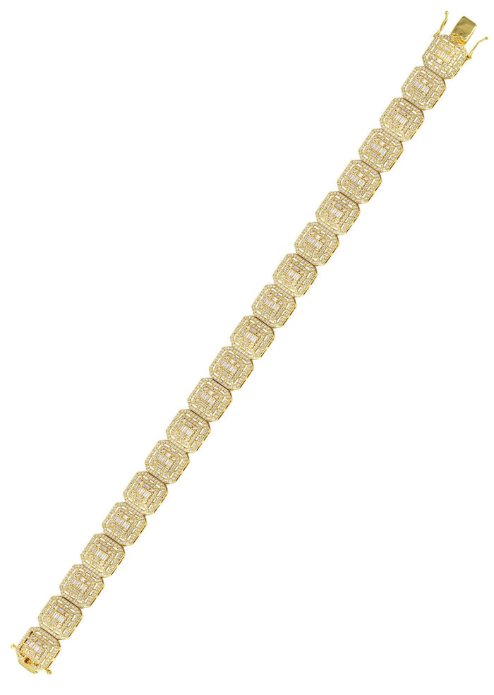 Gold Plated Iced Out Square Cluster Bracelet