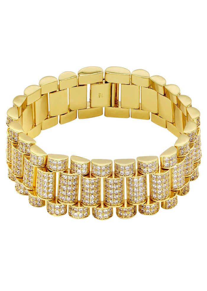 Gold Plated Mens Iced Out Presidential Band Bracelet