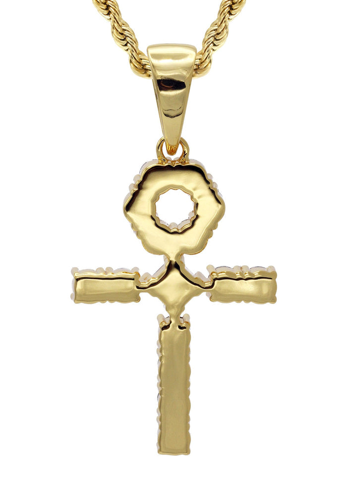Gold Plated Rope Chain & Ankh Pendant | Appx. 10 Grams