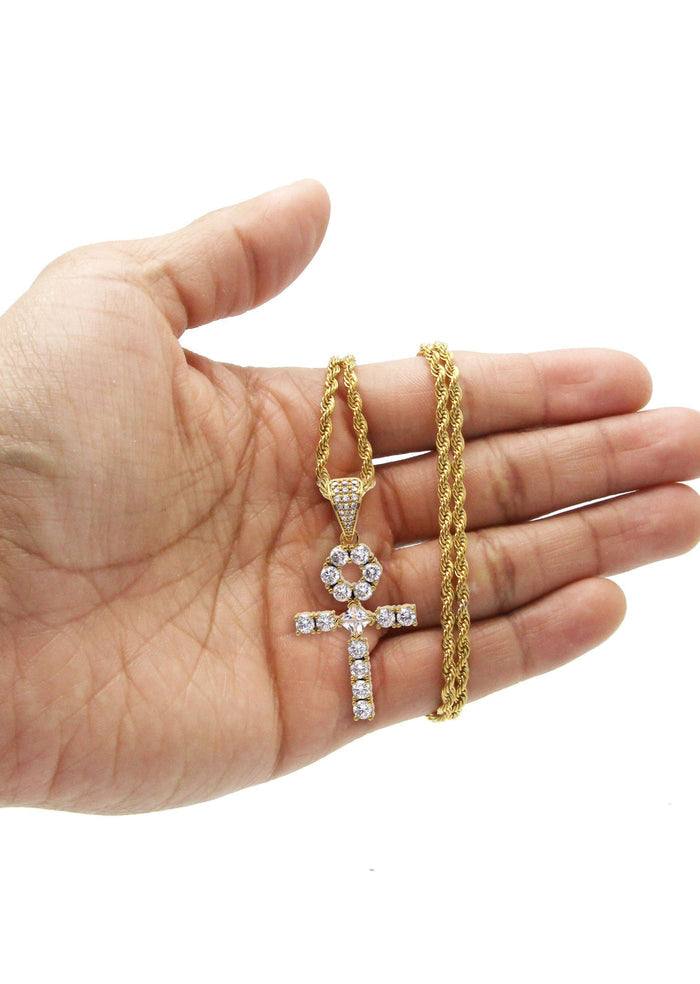 Gold Plated Rope Chain & Ankh Pendant | Appx. 10 Grams