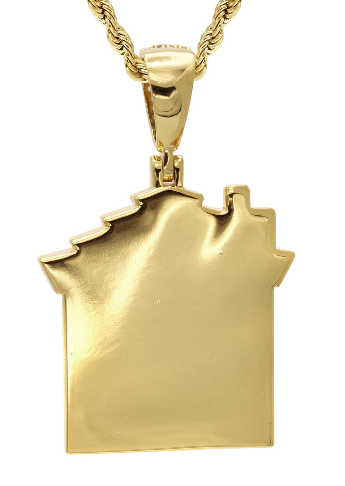 Gold Plated Rope Chain & House Pendant | Appx. 18.7 Grams