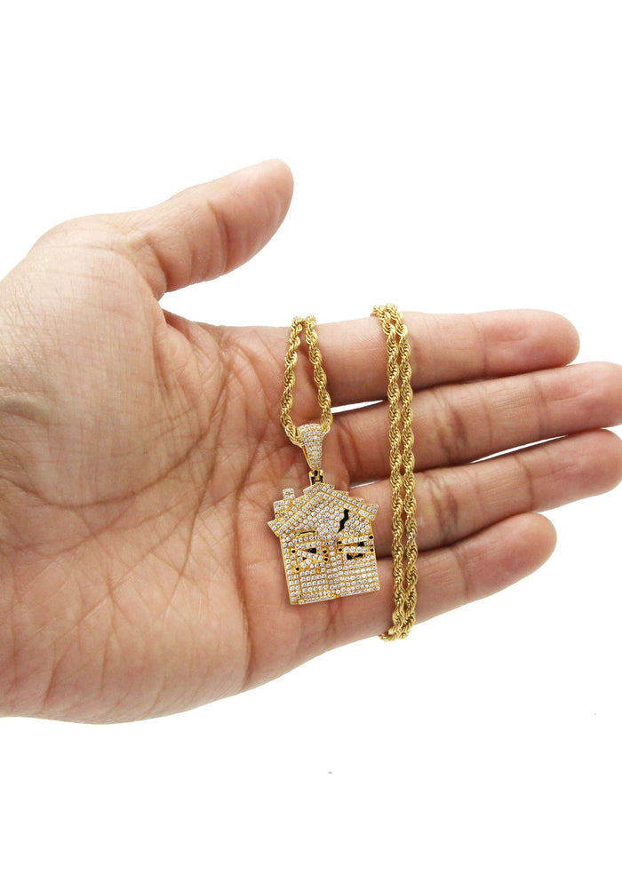 Gold Plated Rope Chain & House Pendant | Appx. 18.7 Grams
