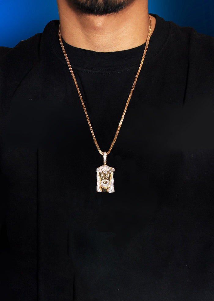 Gold Plated Rope Chain & Jesus Head Pendant | Appx. 26.7 Grams